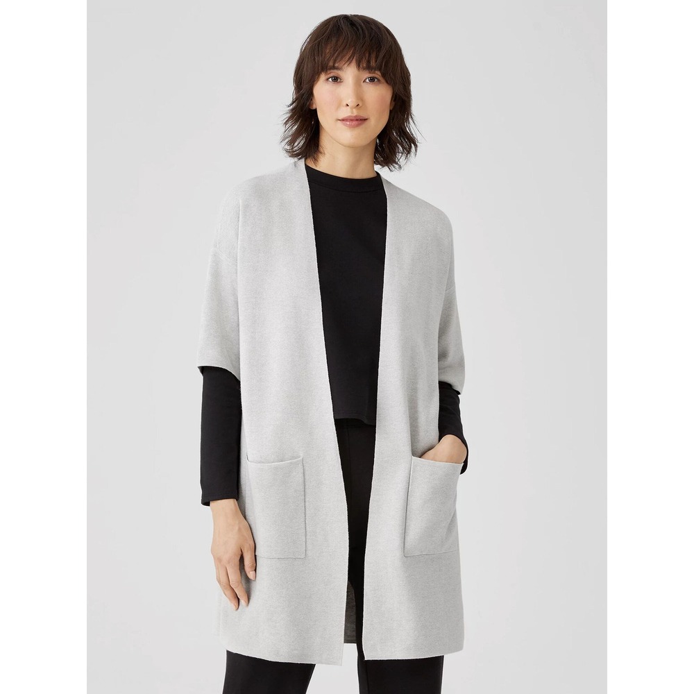 Eileen‎ Fisher Organic Cotton Silk Elbow-Sleeve Cardigan Women's XXS Gray